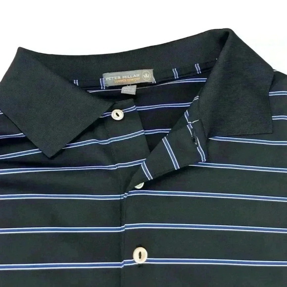 Peter Millar Mens Black Striped Summer Comfort Performance Polo Shirt Sz L Golf - Picture 2 of 11